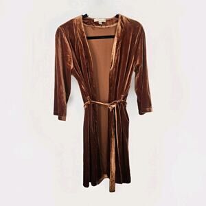 Vtg Le Petit Mariage Velvet Robe Burnt Orange Midi Retro Night Robe Rust S/M